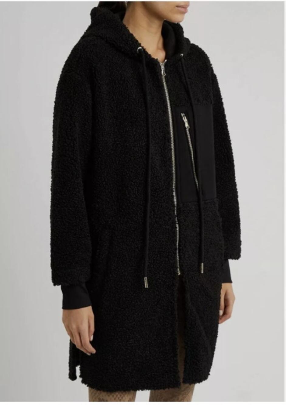 Varley Olympus Oversized Hooded Jersey-Paneled Faux Shearling Coat Large